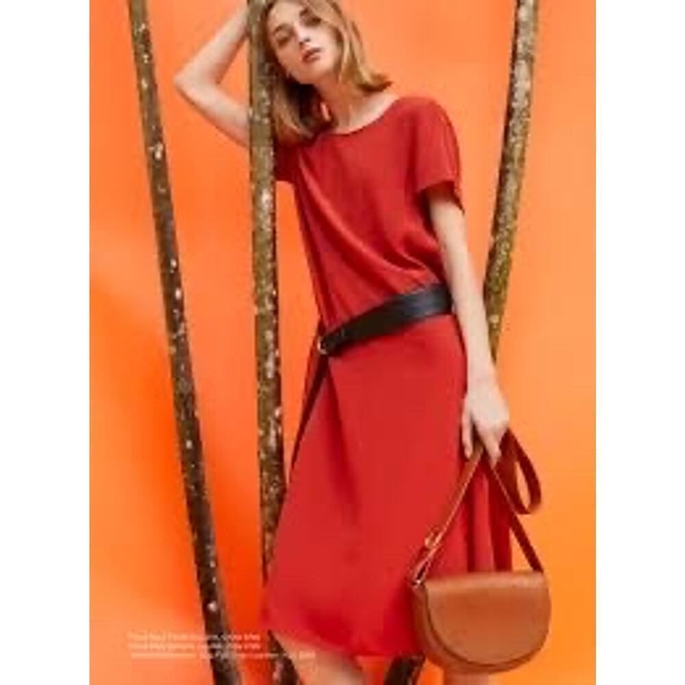 Cuyana Silk Pleat-Back Tee Dress blood orange XL